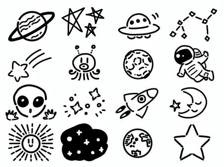 宇宙のあれこれ 宇宙,惑星,土星,太陽,宇宙人,ufo,宇宙飛行士,月,クレーター,宇宙船のイラスト素材