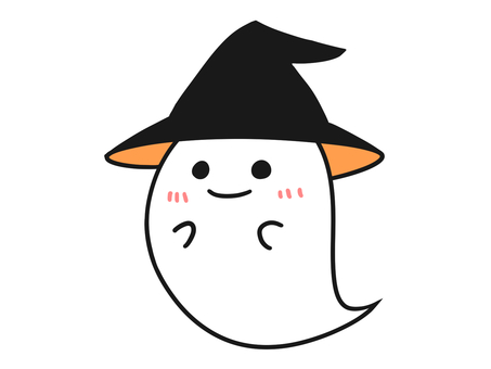 黒とオレンジの帽子を被ったかわいいオバケ オバケ,帽子,笑顔,目,手,かわいいのイラスト素材
