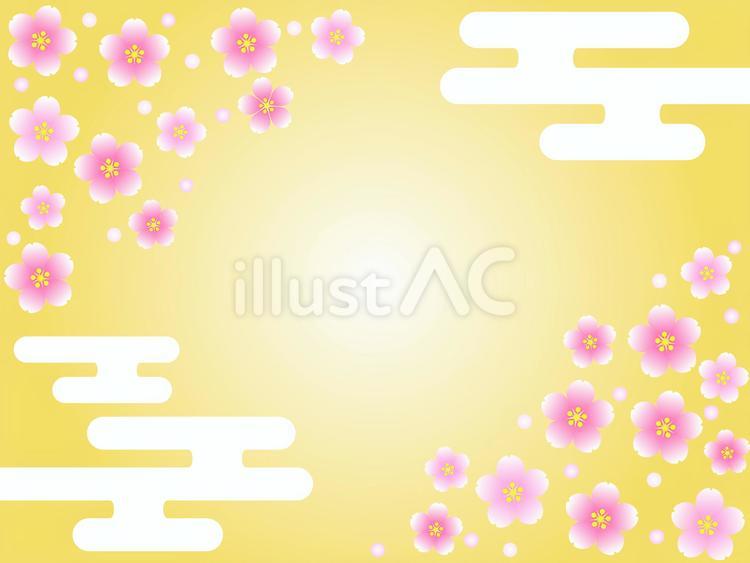 桜と霞文様（金色） 背景,壁紙,素材のイラスト素材