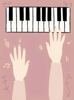 ピアノ鍵盤と手のイラスト（くすみカラー） ピアノ,鍵盤,音楽,楽器,演奏,弾く,手,両手,ピアニスト,ピアノレッスンのイラスト素材