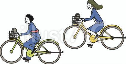 自転車に乗る高校生男女