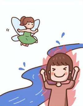 妖精の居るパワースポットで元気をもらう人 妖精,パワースポット,元気,やる気,女の子,川のイラスト素材