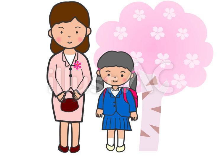 桜の木と小学校入学式（女の子） 小学,おめかし,ジャケットのイラスト素材
