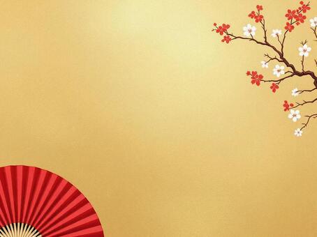 243.背景 和風,和柄,金背景,金色,和紙風,正月,新年,梅,梅の花,桜のイラスト素材