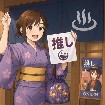 ハロウィンコラボ温泉を楽しむ推し活女子