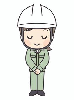 お辞儀をする女性作業員 女性,作業員,職員,スタッフ,公務員,技師,工場,工事,建設,土木のイラスト素材