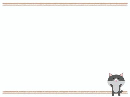 万歳する笑顔のはちわれ猫（フレーム） 万歳,猫,はちわれ,笑顔,動物,かわいい,両手,あげる,喜ぶ,嬉しいのイラスト素材