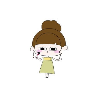 メイクをする女の子(チーク・化粧) メイク,化粧,チーク,化粧ブラシ,チークブラシ,メイクアップ,美容,コスメ,女の子,女性のイラスト素材