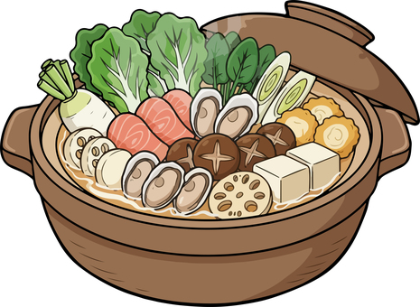 かき鍋 鍋,牡蠣,かき鍋,カキ,野菜,温かい,アツアツ,湯気,ベクターのイラスト素材