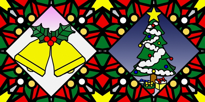 シームレスなモザイク　ｍ　Xmas　 クリスマス,xmas,ベル,ツリー,クリスマスツリー,プレゼント,ヒイラギ,12月,バックグラウンド,モザイクのイラスト素材