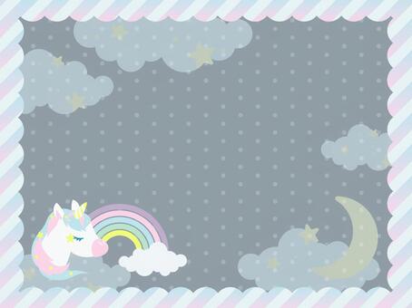 ゆめかわいいユニコーン　フレーム背景１０ ユニコーン,ゆめかわ,メルヘン,月,虹,かわいい,詰め合わせ,セット,イラスト,飾り枠のイラスト素材
