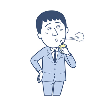 電子タバコを吸うビジネスマン_淡色版 男性,ビジネスマン,社会人,電子タバコ,電子機器,加熱式,タバコ,カートリッジ,リキッド,蒸気のイラスト素材