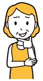  エプロンおばちゃん(黄)-225-バスト 薄笑い,おばちゃん,エプロン,お母さん,ママ,中年,おばさん,主婦,人物,かわいいのイラスト素材