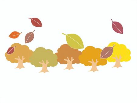 落ち葉が舞う黄色の紅葉の並木 木,紅葉,黄色,茶色,秋,晩秋,秋色,落ち葉,リーフ,葉のイラスト素材