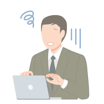 困るパソコン作業中のスーツの男性4 悩む,困る,トラブル,男性,30代,人,1人,働く,仕事,スーツのイラスト素材