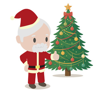 サンタとクリスマスツリー サンタ,クリスマス,ツリー,プレゼント,フェスティバル,デコレーション,祝福,楽しい,夢,ファンタジーのイラスト素材