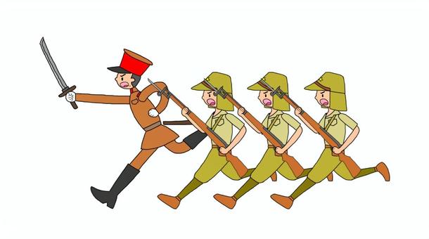 Illustration, old japanese army, japanese soldiers, officers and men, 