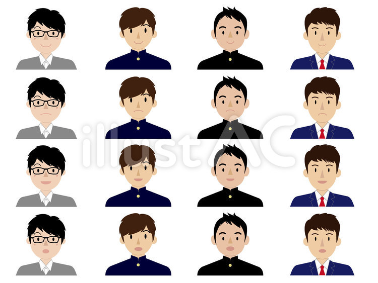 顔アイコン、男子学生 人,人物,男性のイラスト素材