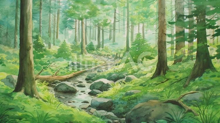 小川のある森イラスト - No: 23960497｜無料イラスト・フリー素材なら「イラストAC」