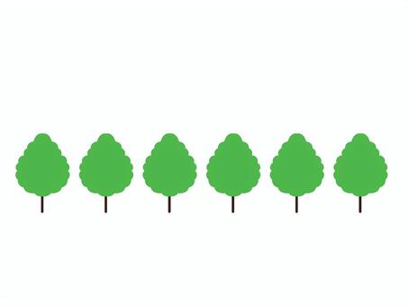 緑の木が一列に並んでいるイラスト 緑,木,葉っぱ,植物,1列,バナー,アイコン,かわいい,シンプル,2色のイラスト素材