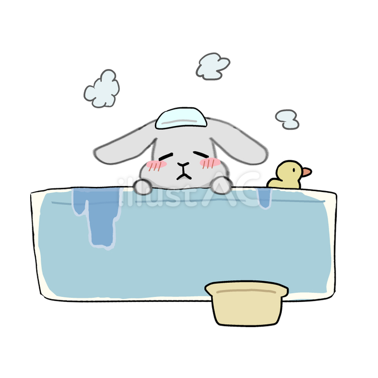 お風呂に浸かるうさぎ 動物,白うさぎ,お風呂のイラスト素材