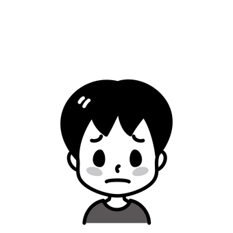 男の子　困り顔　白黒 困り顔,白黒,男の子,子供,不満,困惑,顔,困る,嫌,男児のイラスト素材