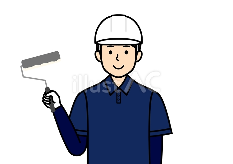 ペンキを塗る塗装工・屋根職人の男性 塗装工,塗装,ヘルメットのイラスト素材