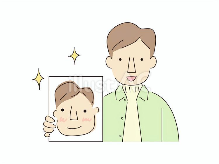 父の日に似顔絵を受け取る父親 親子,笑顔,絆のイラスト素材