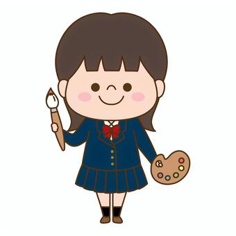 学校部活人物イラスト＜美術部＞ 美術,部活,学校,授業,文化部,絵,絵画,描く,女子,制服のイラスト素材