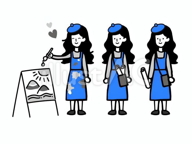 画家 女性,女,かわいいのイラスト素材