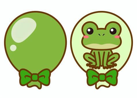 ふうせんのうた（カエル） 緑,カエル,動物,生物,両生類,風船,ふうせんのうた,ペープサート,ペーパークラフト,工作のイラスト素材