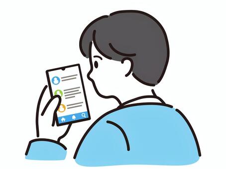 SNSを見る人（男性） スマホ,スマートフォン,sns,ソーシャルネットワーキングサービス,人,人物,人間,男性,男の人,閲覧のイラスト素材