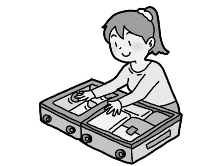 旅行の準備【グレースケール】 旅行,スーツケース,準備,荷物,パッキング,女性,旅行者,観光客,グレースケールのイラスト素材