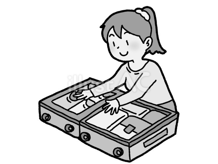 旅行の準備【グレースケール】 旅行,スーツケース,準備のイラスト素材