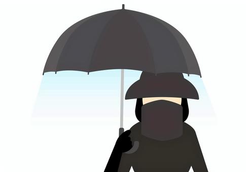 紫外線対策する人（黒い日傘） 人物,対策,帽子,ハット,キャップ,サンバイザー,uvカット,紫外線対策,日焼け防止,日焼け対策のイラスト素材