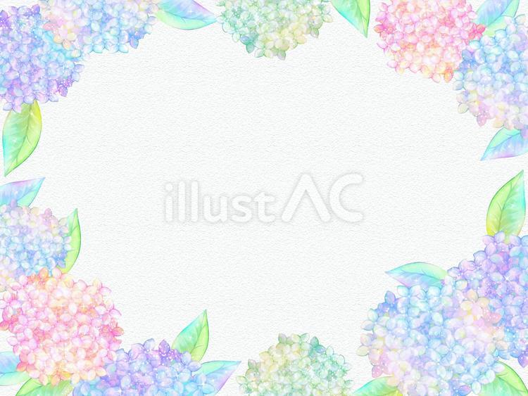 水彩手描きのアジサイのフレーム背景 アジサイ,手書き,手描きのイラスト素材
