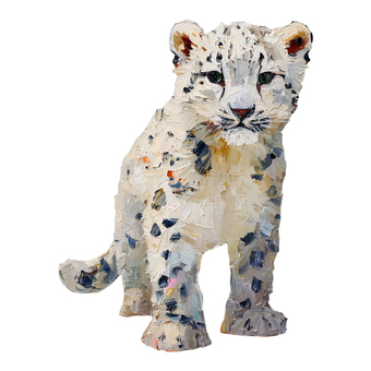 厚塗りユキヒョウ ユキヒョウ,動物,かわいい,ヘタウマ,油絵,アート,北欧風,子ども向け,癒し,愛らしいのイラスト素材