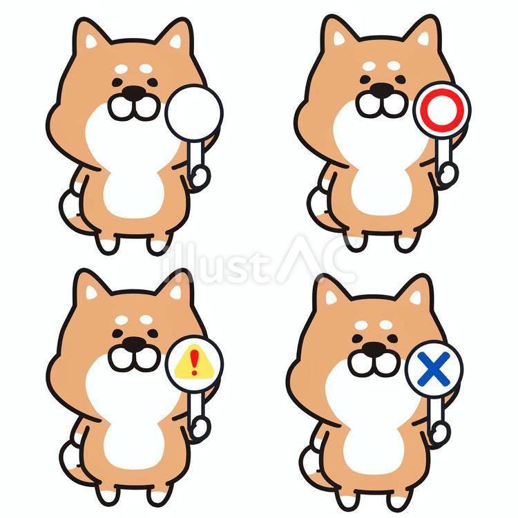 〇×の札を持つセット_02 柴犬,犬,動物のイラスト素材