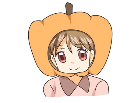 ハロウィンのカボチャの被り物の女の子 ハロウィン,カボチャ,被り物,女の子,コミック風のイラスト素材