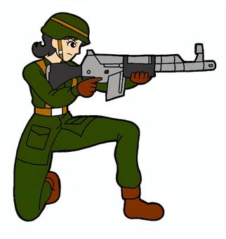 女性　兵隊　イラスト 女性,兵隊,緑色,軍服,ヘルメット,茶色,くつ,手袋,背景,色なしのイラスト素材