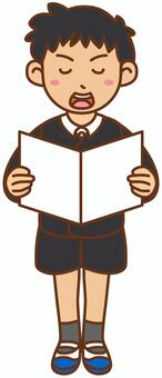 歌を歌う男の子 小学生,男の子,男子,歌,合唱,楽譜,音楽,学芸会,学習発表会,生活発表会のイラスト素材