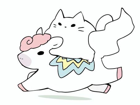 午 ゆめかわ 午 ゆめかわ ねこ,白猫,馬,午,干支,正月,乗馬,肉球,主線あり,2027のイラスト素材