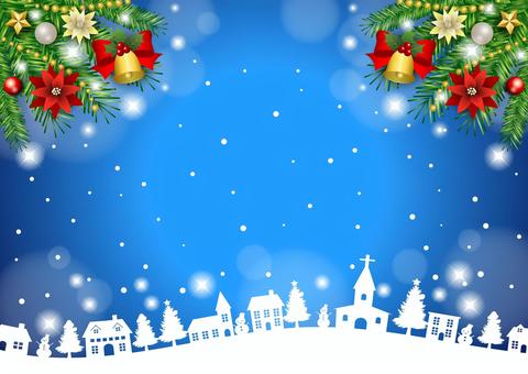 Christmas2591 Christmas2591 町並み,雪だるま,家,ベル,リボン,ポインセチア,クリスマス,飾り,あしらい,オーナメントのイラスト素材