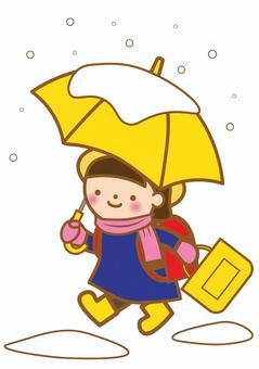 雪の日の登下校（女の子） 雪,冬,傘,長靴,小学生,登校,下校,登下校,登校班,通学のイラスト素材