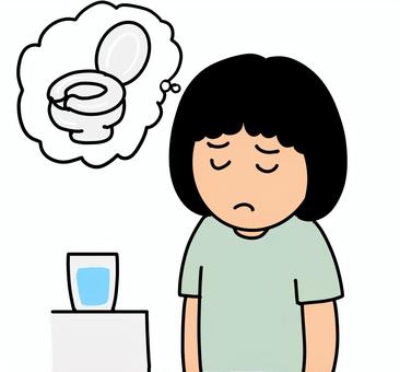 トイレを心配して飲水を我慢する女性 トイレ,我慢,水,飲まない,女性,人物,主婦,手描きのイラスト素材