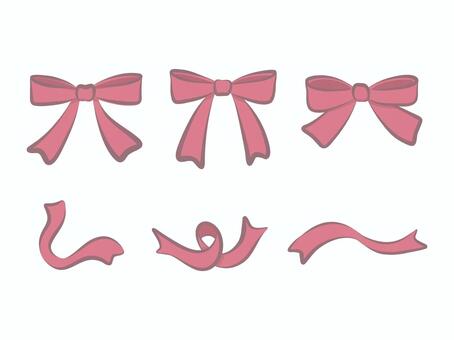 手描き風ゆるリボンのセット ピンク リボン,セット,輪郭線,縁取り,ピンク,くすみピンク,パーツ,バラ素材,ガーリー,女の子のイラスト素材