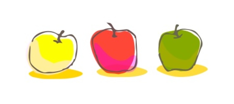 3色りんご 3色りんご りんご,黄色,赤,青,緑,イラスト,挿絵,手描き,スケッチ,3色のイラスト素材