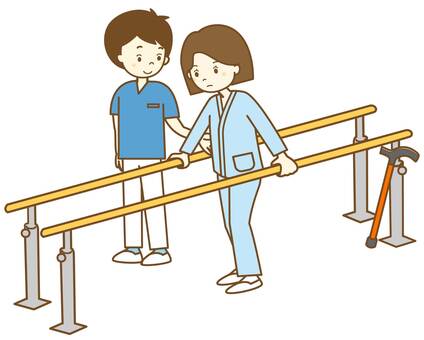 リハビリ　歩行訓練2 リハビリ,医療スタッフ,怪我,骨折,事故,理学療法士,病院,医療従事者,医療機関,医療のイラスト素材