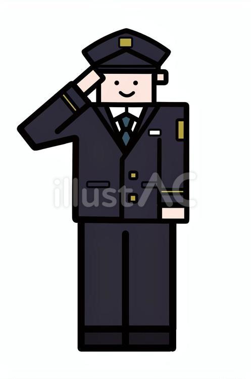 敬礼する男性車掌の全身イラスト 車掌,運転士,駅員のイラスト素材