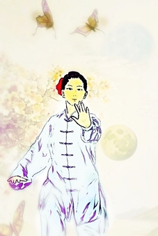 月明かりの太極拳 太極拳,スポーツ,中国,武術,カンフー,月のイラスト素材